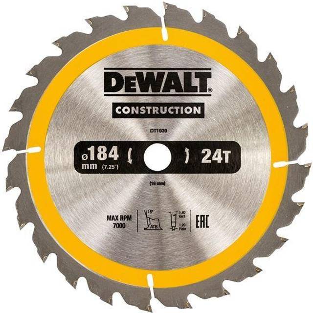 DeWalt Construction Circular Saw Blade 184mm 24T 16mm