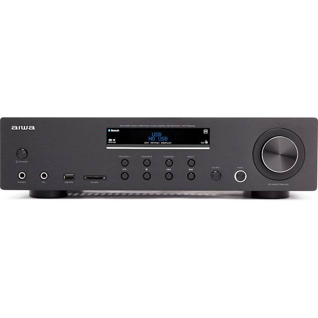 Aiwa AMU-120BT/SL: Förstärkare, AV-mottagare, med Bluetooth 5.0, 120 W, USB-port, SD-kortläsare, färg: silver