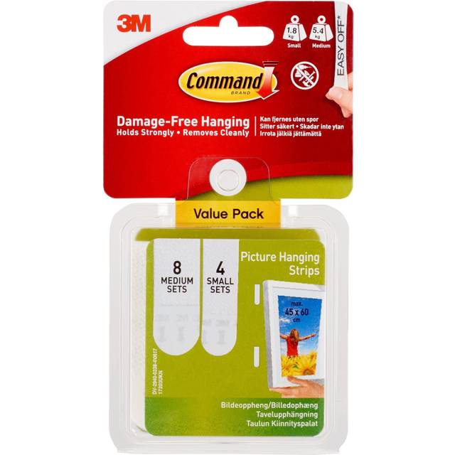 3M Command små och medelstora vita remsor för upphängning av bilder