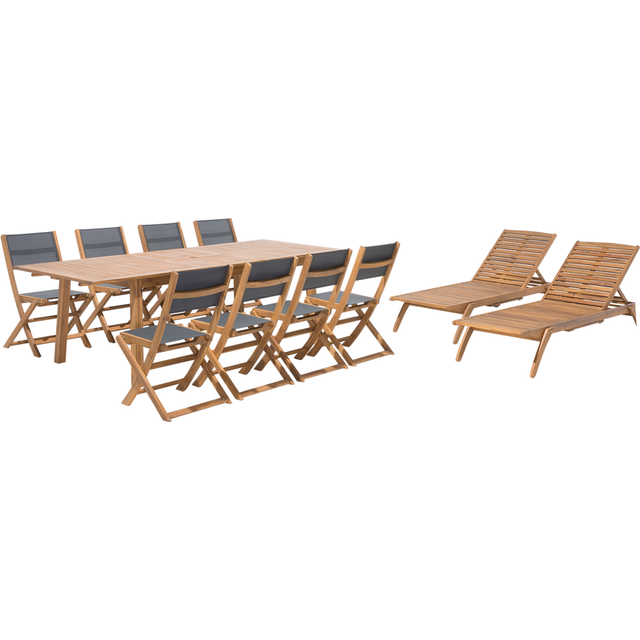 Beliani Garden Dining Set With Loungers 8 Seater Cesana Acacia Wood Light Brown, Brown