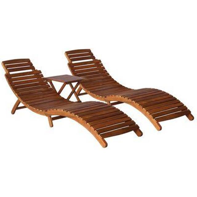 vidaXL 3 Piece Solid Acacia Wood Sunlounger with Tea Table Outdoor Lounge Set