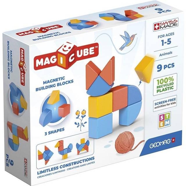 Geomag - Magicube 1 + Former - Magnetiska Kuber för Barn - 3 Färger - 9 Kuber - 100% återvunnen Plast