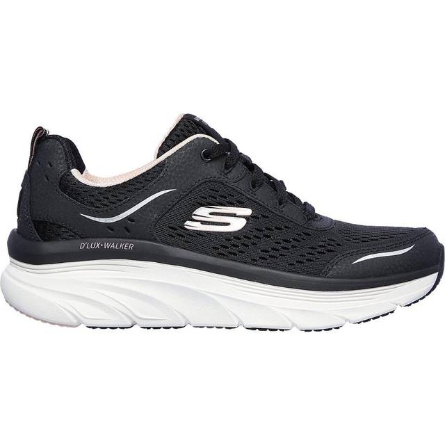 Skechers D'Lux Walker - Infinite Motion dam Sneaker, Svart svart läder nät rosa trim Bkpk, 40 EU