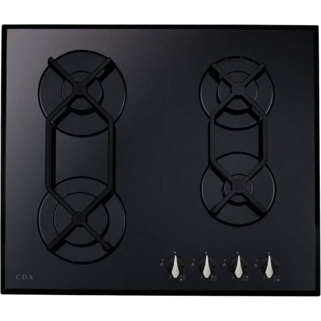 HVG621BL 60cm Black 4 Burner Gas On Glass Hob - Black Glass
