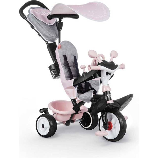 Smoby 7600741501 - Trehjuling Baby Driver Plus - Multifunktionell Smoby Trehjuling med Löstagbar Tryckstång med Styrfunktion, Från 10 månader