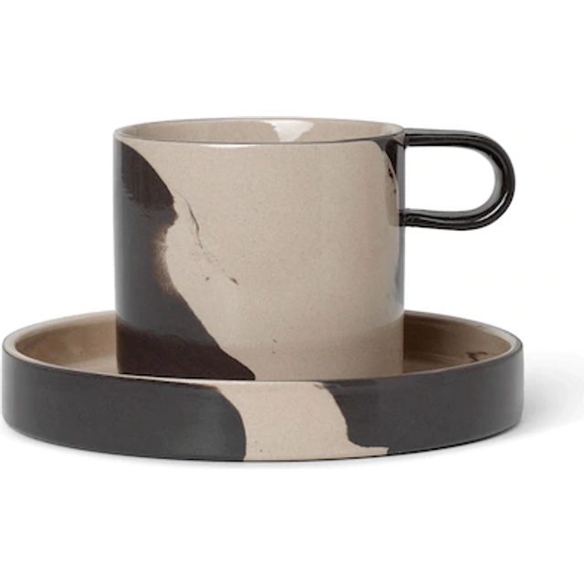 Ferm Living Inlay kopp med fat Sand-brown