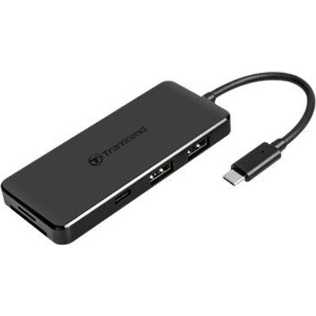 Transcend USB 3.2 Type-C 6-in-1 Hub adapter 60W Power Delivery, USB-C and 2x USB-A 5Gbps Data Ports, microSD and SD Card Reader (TS-HUB5C) Black