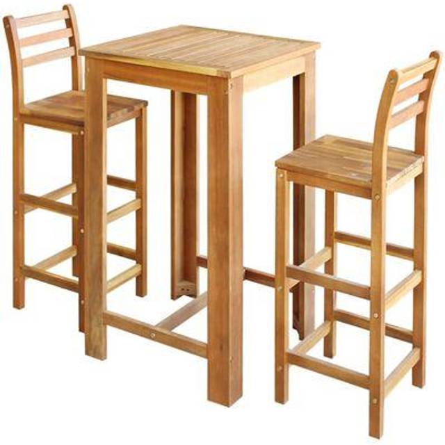 vidaXL Bar Table and Chair Set 3 Pieces Solid Acacia Wood - Brown