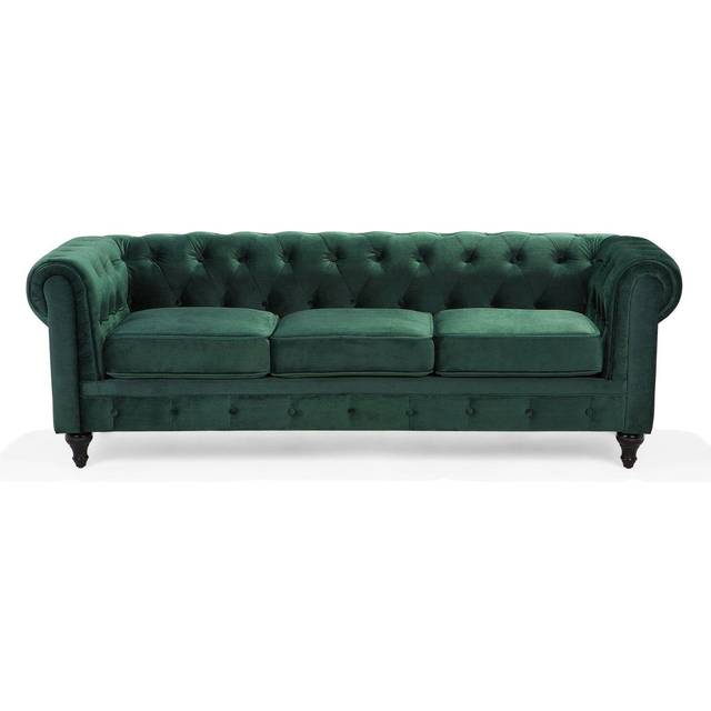 Beliani 3 Seater Velvet Fabric Sofa Green Chesterfield, Green