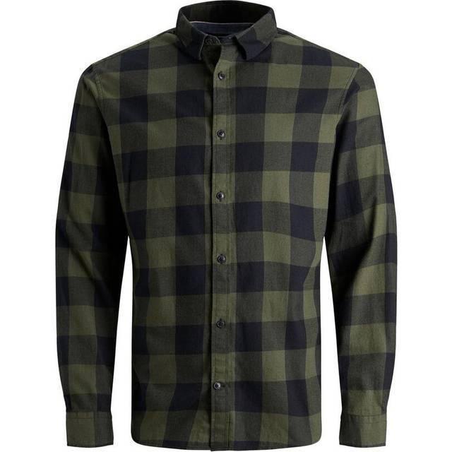 JACK & JONES herr Skjorta Jjegingham Twill Shirt L/S Noos, Dammig oliv, XS