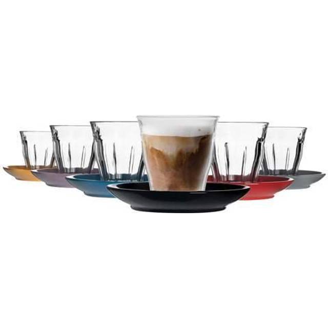 200ml Picardie Glass Coffee Cups & Saucers Set - Pack of Six - Yellow