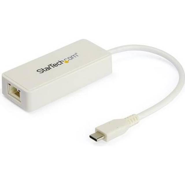 StarTech.com USB C to Gigabit Ethernet Adapter w/USB A Port - White 1Gbps NIC USB 3.0/USB 3.1 Type C Network Adapter - 1GbE USB-C RJ45/LAN TB3 Compatible Windows MacBook Pro Chromebook