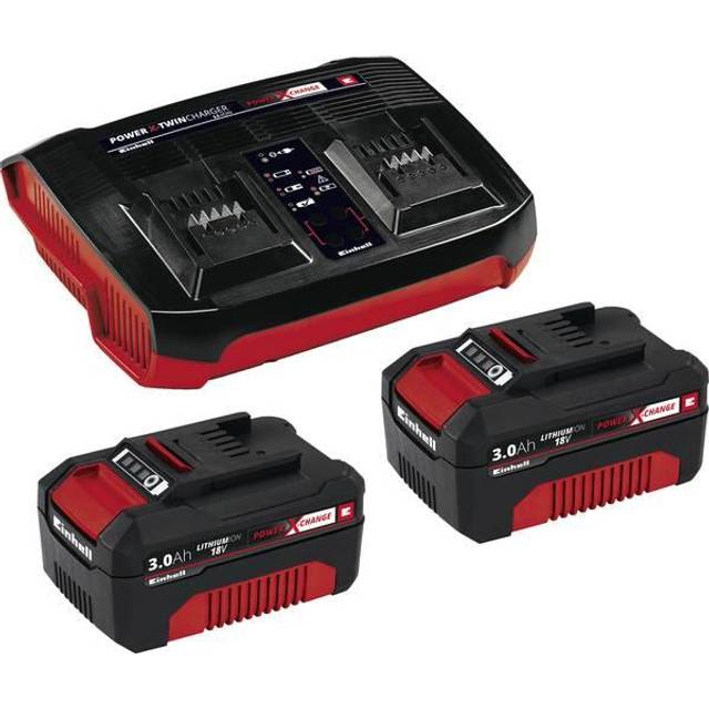 Einhell 2x 3.0Ah Battery And Twin Charger Kit Power X-Change Starter Kit