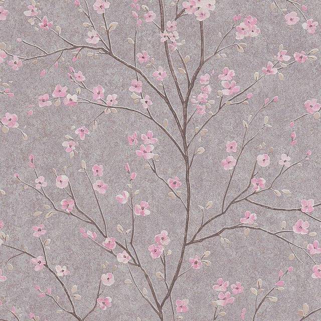 As creation cherry blossom floral flower trail wallpaper grey pink beige 37912-2
