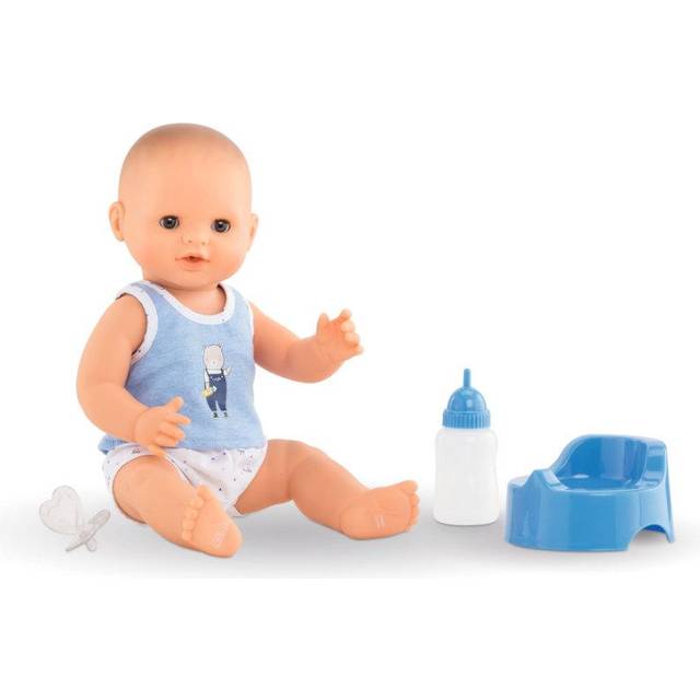 Corolle 9000130260 - Äta Väta Pojkdocka Paul, 36 cm - Blundögon, Mild Vaniljdoft, Kan Dricka och Kissa på Pottan, Flaska, Napp och Potta Ingår, Från 2 år