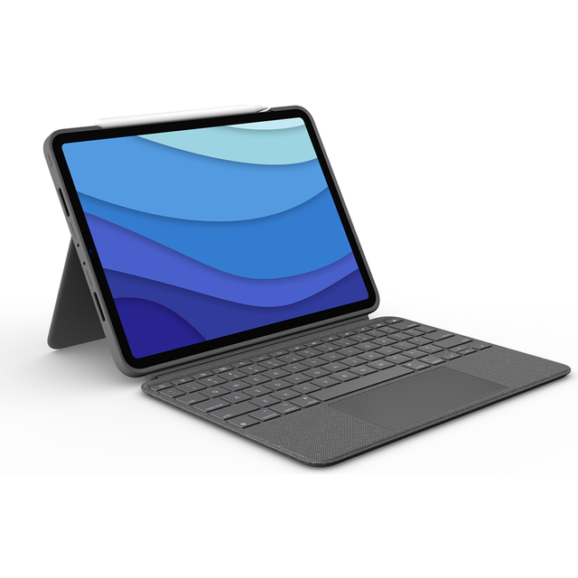 Logitech Combo Touch iPad Pro 11-tum (1:a, 2:a, 3:e och 4:e generationen – 2018, 2020, 2021, 2022) tangentbordsfodral och digitalpennan Logitech Crayon (2018 och senare), Pan Nordic QWERTY, Grå
