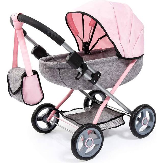Bayer Design dockvagn med filt och kudde - passar dockor på 46 cm - grå och rosa