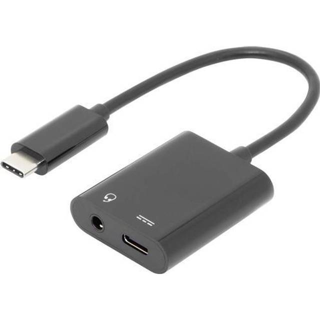 DIGITUS USB 3.2 Gen2-adapterkabel - 0,2 m - USB C (Pl) till 3,5 mm jack (Ut), USB C (Ut) - 10 Gbit/s - Svart