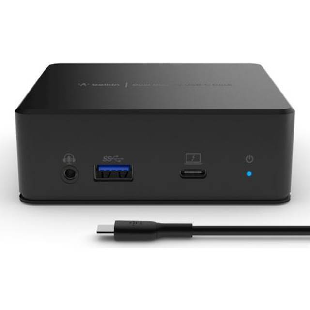 Belkin USB-C dockningsstation för två bildskärmar, 85 W PD, HDMI, USB-A 3.1 Gen 1, USB-C, Gigabit Ethernet, 135 W strömadapter, ljud in/ut för MacBook, Windows, Chromebook och andra laptops med USB-C