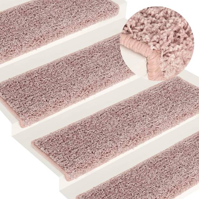 vidaXL Carpet Stair Treads 15 pcs 65x21x4 cm White and Pink - Multicolour