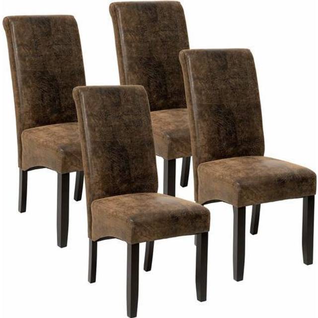 Dining Chairs Set of 4 - ergonomic, high backrest, padded faux leather - dining room chairs, kitchen chairs, dining table chairs - gray marbled