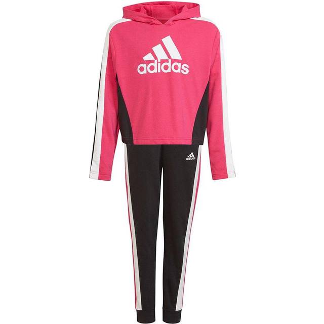 Adidas Girls Colorblock Crop Top Track Suit Colour: Pink, Size: 5-6 years