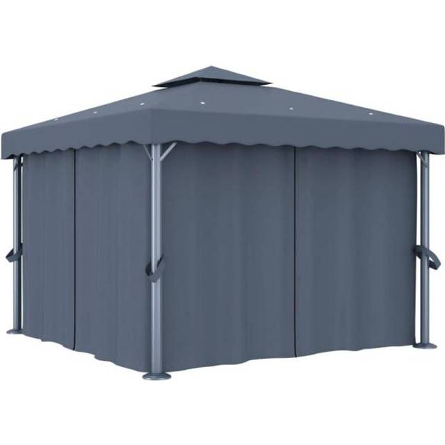 Paviljong med draperi 3x3 m taupe aluminium
