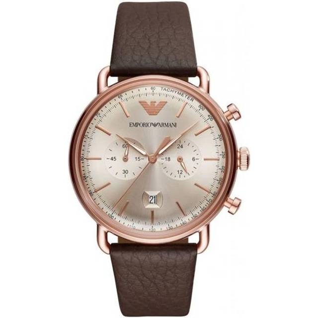 Emporio Armani AR11106 Chronograph Brown Leather BoÃtier Steel Gilded RoseMan