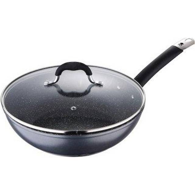 Home Edition Forged Aluminium Non-Stick Wok with Glass Lid 28cm Black