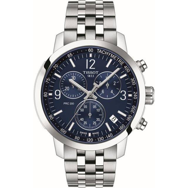Tissot T1144171104700 Men's PRC 200 Chronograph Date Bracelet Strap Watch, Silver/Blue