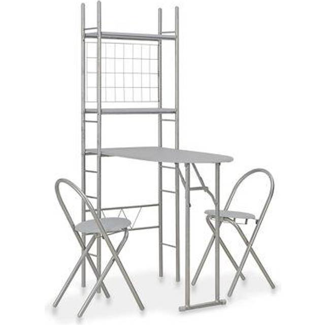 vidaXL Folding Dining Set 3 Pieces with Rack MDF and Steel White and Silver