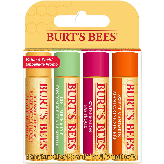Burt's Bees Freshly Picked Lip Balm - 4 Pack - Watermelon+Sweet Mandarin + Cucumber Mint+Beeswax 0.6 oz