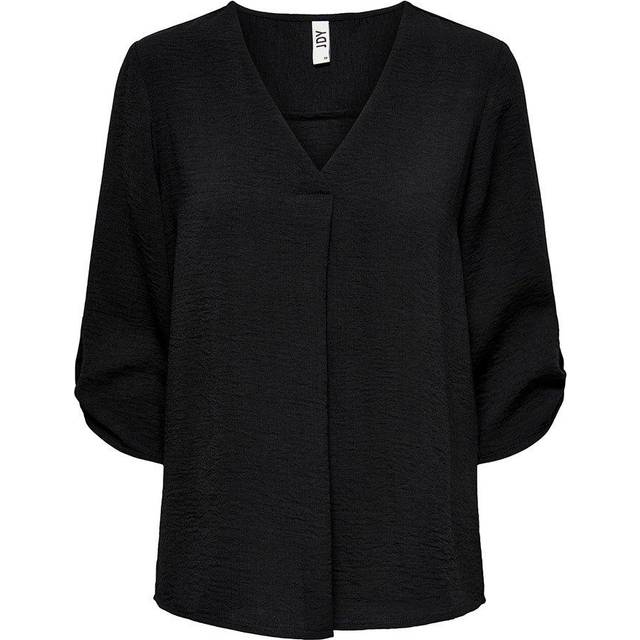 V-Neck Blouse with 3/4 Length Sleeves - Black - 12