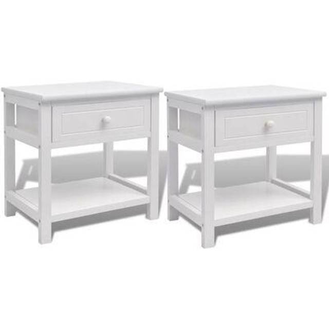 vidaXL 2x Nightstands Grey Paulownia Wood Bedside Telephone Table Drawer Stand
