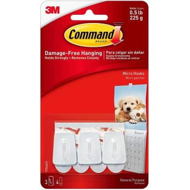 3M Command Mini Micro Hooks With Command Adhesive Strips White (Pack