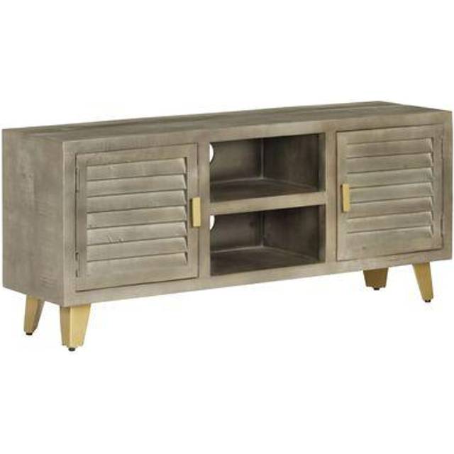 vidaXL TV Cabinet Solid Mango Wood Grey with Brass 110x30x48 cm