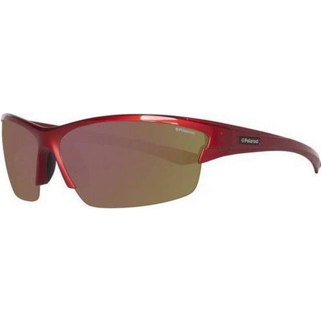 Polaroid Sport Wrap Mens Shiny Red Grey Silver Mirror Polarized Sunglasses - One Size