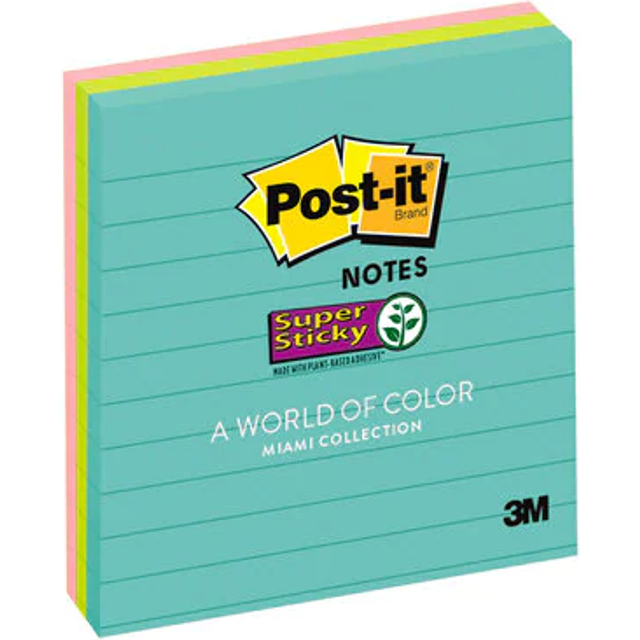Post-it lappar 101mm x 101mm | 3M | supersticky blandade färger | 90 ark | 3st