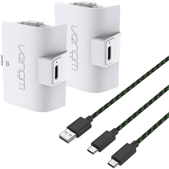 Venom Xbox-kontroller med hög kapacitet 1100mAh uppladdningsbart Twin Pack - Vit (Xbox Series X & S/Xbox One)