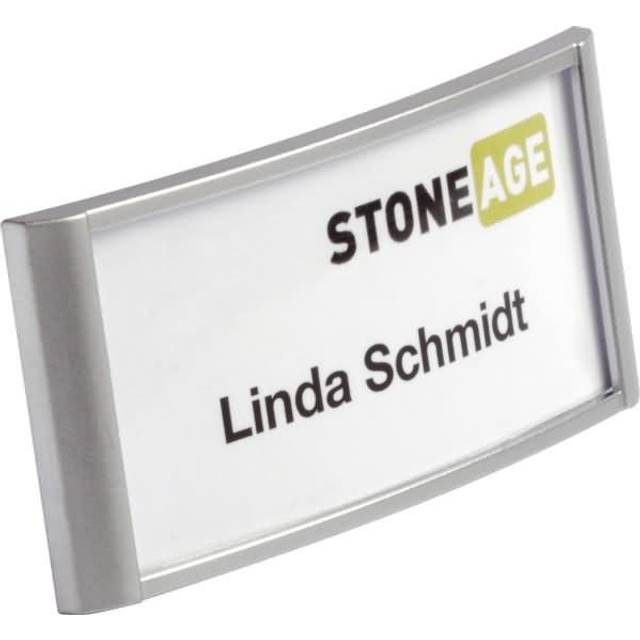 Durable Classic Name Badge with Combi Clip 34x74mm Silver, Pack of 10 - White