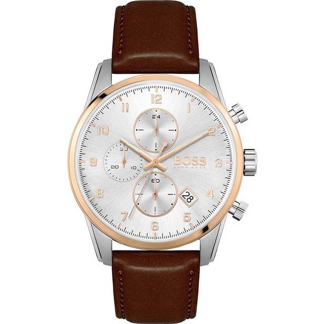 Boss Watches Men&apos;s Brown Leather Chronograph Skymaster Watch
