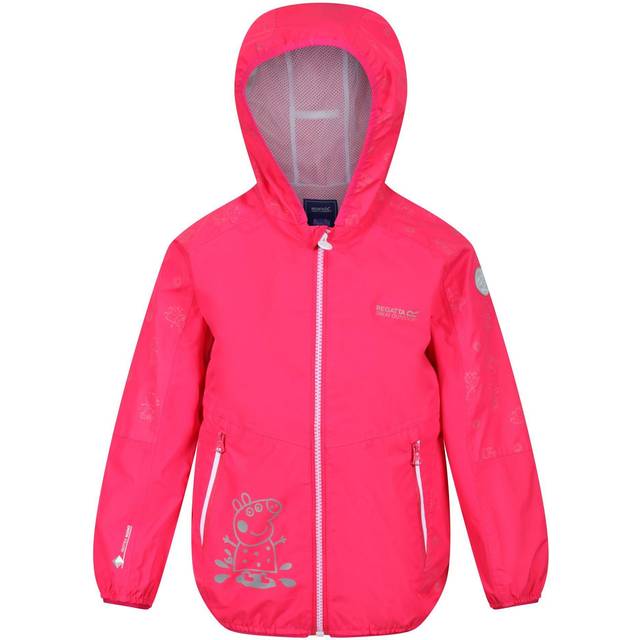 (6-12 Months, Bright Blush) Regatta Girls Peppa Pig Refelective Waterproof Hooded Jacket - Bright Blush