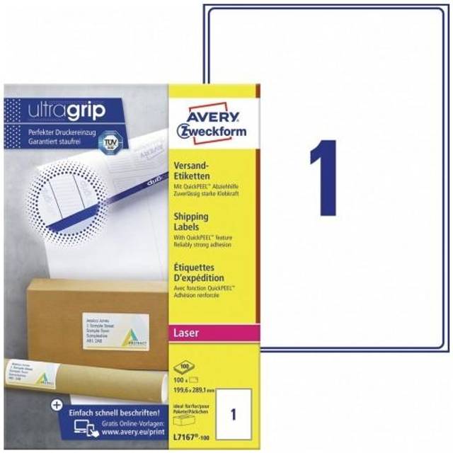 (1 Per A4 Sheet - 199.6 X 289.1 mm - L7167 Avery, 100 Sheets) A4 Sheets White Address Sticky Shipping Labels A4 Stickers Printer Self Adhesive