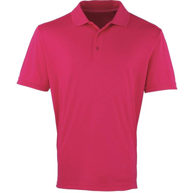 (L, Hot Pink) Premier Mens Coolchecker Pique Short Sleeve Polo T-Shirt