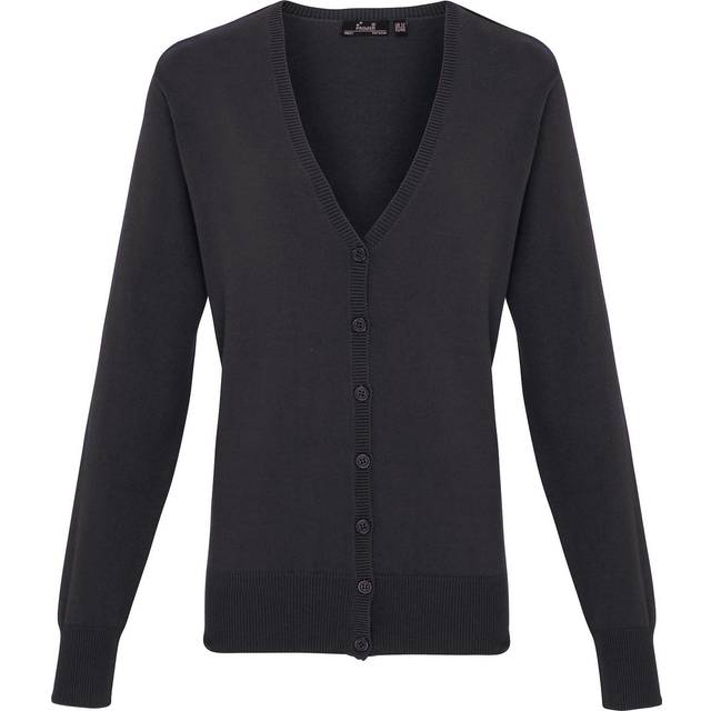 Premier Womens/Ladies Button Through Long Sleeve V-neck Knitted Cardigan (Charcoal) - Size 14 UK