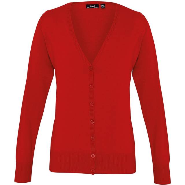 (24, Red) Premier Womens/Ladies Button Through Long Sleeve V-neck Knitted Cardigan