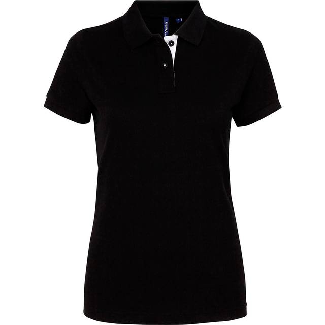 Asquith & Fox Womens/Ladies Short Sleeve Contrast Polo Shirt (Black/ White) - Multicolour Cotton - Size Small