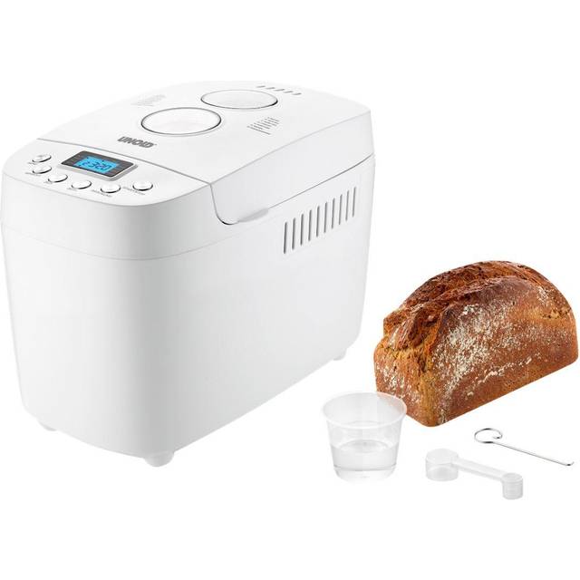 UNOLD 68520 BACKMEISTER Big White för upp till 1 500 g bröd, med 15 program för glutenfritt bröd, timerfunktion, varningsfunktion, LCD-skärm, vit