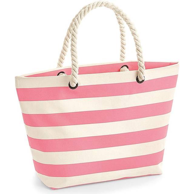 (One Size, Natural/Pink) Westford Mill Nautical Beach Bag