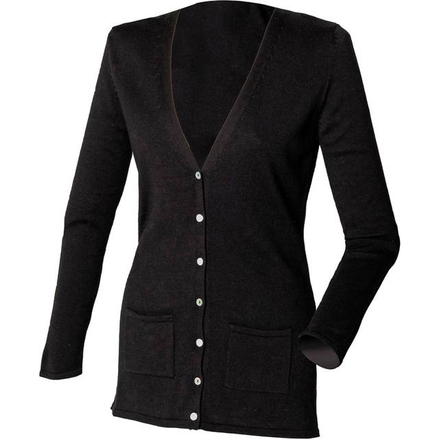 Henbury ladies/womens v-neck button fine knit cardigan rw662